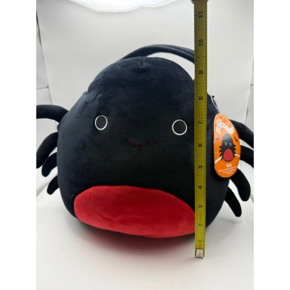 Squishmallows Bella the Spider Halloween Treat Pail Black Red Plush Bucket New